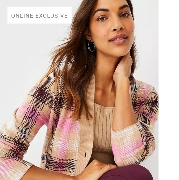 NWT Ann Taylor Plaid Boyfriend Cardigan - Picture 2 of 11